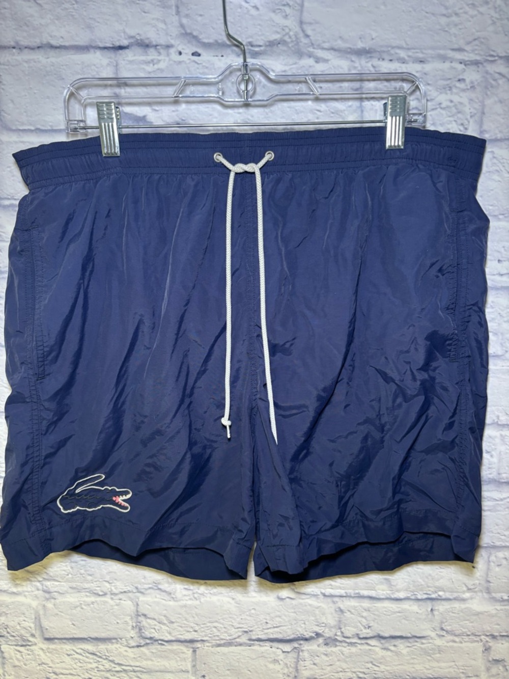 Lacoste Swim Trunks Shorts Mens XL Navy Blue Mesh Lined Drawstring Croc Logo